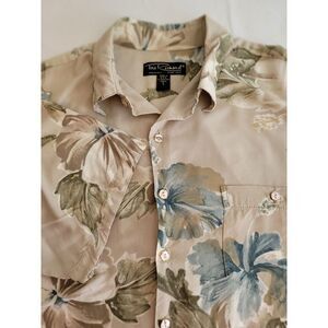 Tori Richards Men's L Hoholulu‎ Tan Leaf pattern Button  Short Sleeve Shirt